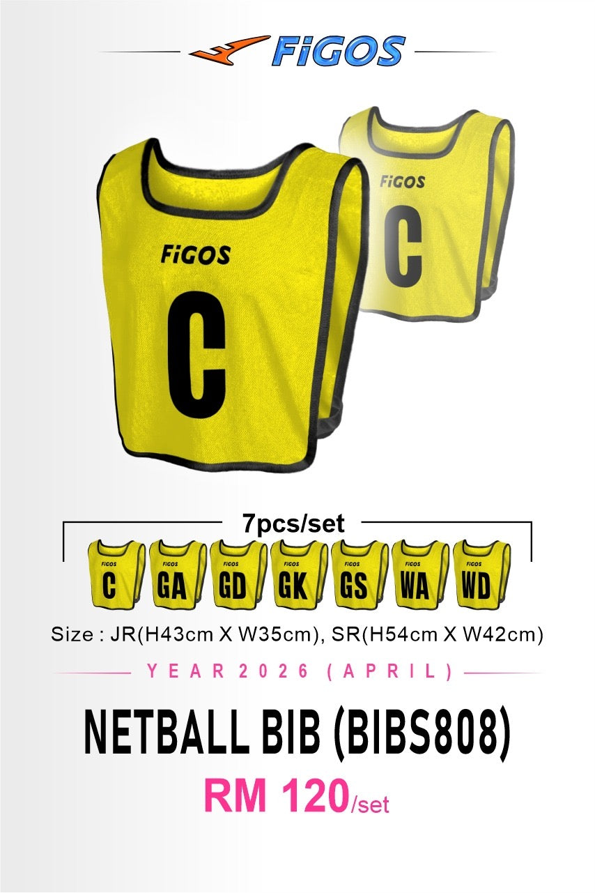 FIGOS Netball Bib Set 7pcs Training Vest | Full Position Set GA GD GK GS WA WD C | Lightweight Breathable | JR SR