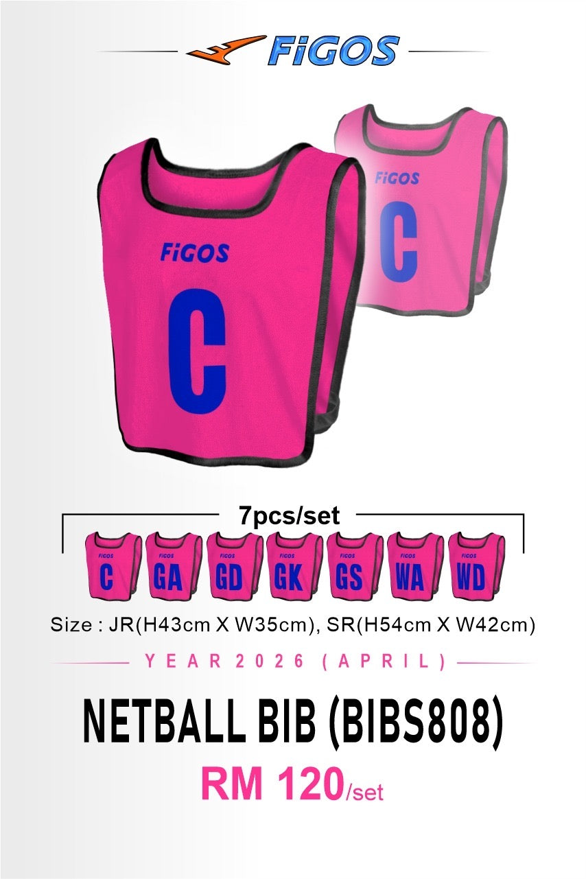 FIGOS Netball Bib Set 7pcs Training Vest | Full Position Set GA GD GK GS WA WD C | Lightweight Breathable | JR SR