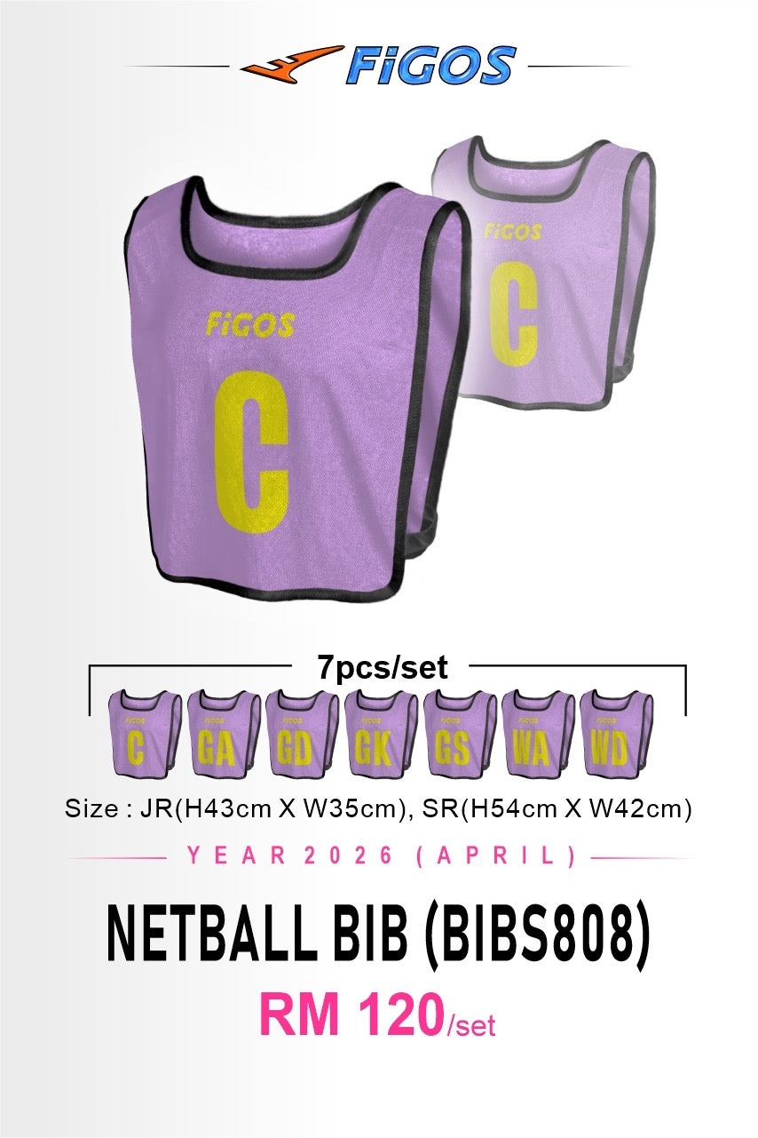 FIGOS Netball Bib Set 7pcs Training Vest | Full Position Set GA GD GK GS WA WD C | Lightweight Breathable | JR SR