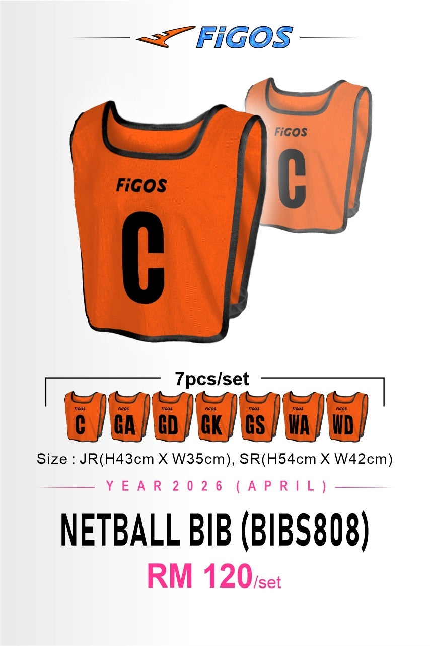 FIGOS Netball Bib Set 7pcs Training Vest | Full Position Set GA GD GK GS WA WD C | Lightweight Breathable | JR SR