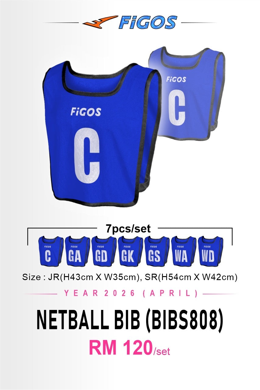 FIGOS Netball Bib Set 7pcs Training Vest | Full Position Set GA GD GK GS WA WD C | Lightweight Breathable | JR SR