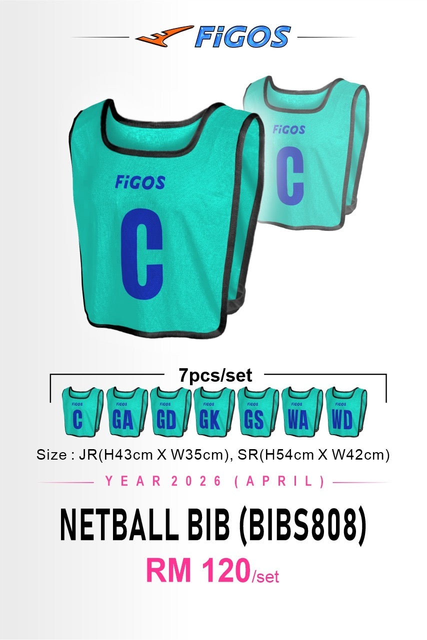 FIGOS Netball Bib Set 7pcs Training Vest | Full Position Set GA GD GK GS WA WD C | Lightweight Breathable | JR SR
