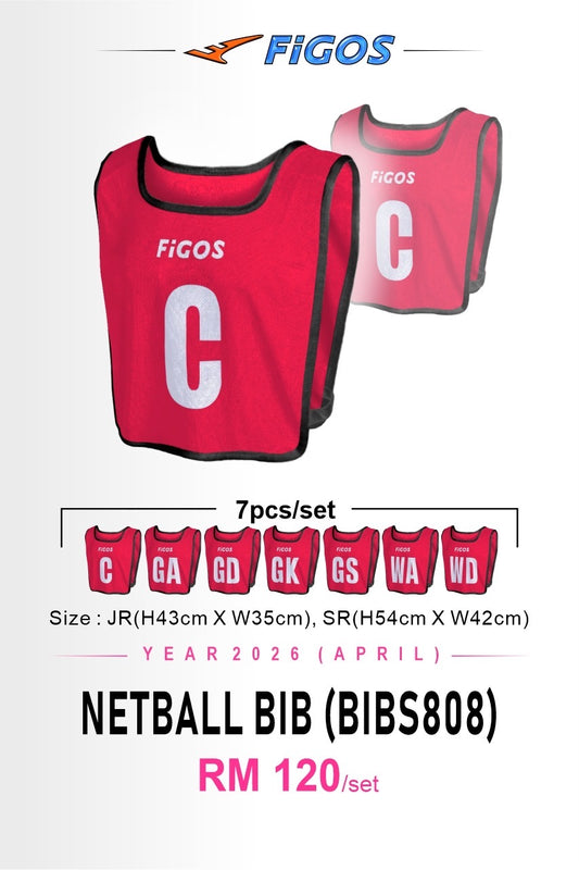 FIGOS Netball Bib Set 7pcs Training Vest | Full Position Set GA GD GK GS WA WD C | Lightweight Breathable | JR SR