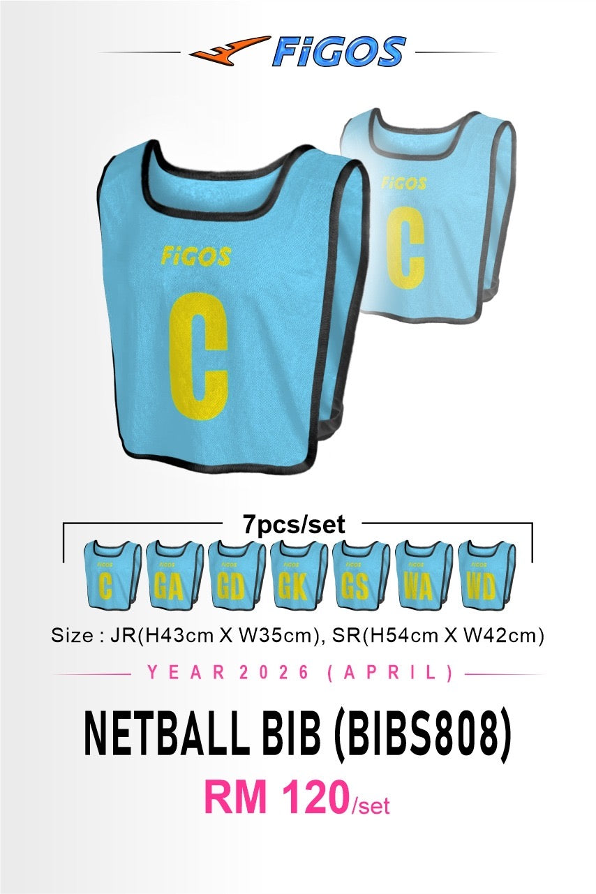 FIGOS Netball Bib Set 7pcs Training Vest | Full Position Set GA GD GK GS WA WD C | Lightweight Breathable | JR SR
